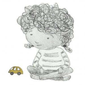 girl sitting with car illustration by Sandy Horsley