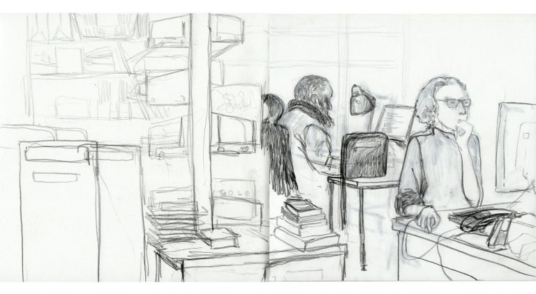 S. Horsley drawing - Beccles Library, back office